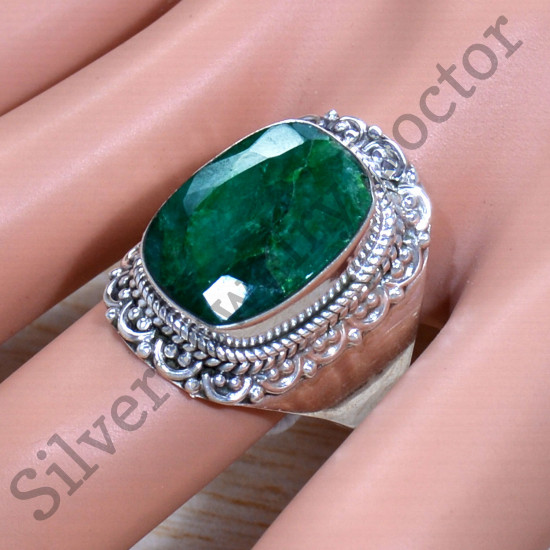 925 Sterling Silver Semi Precious Jewelry Emerald Gemstone Ring SJWR-1742