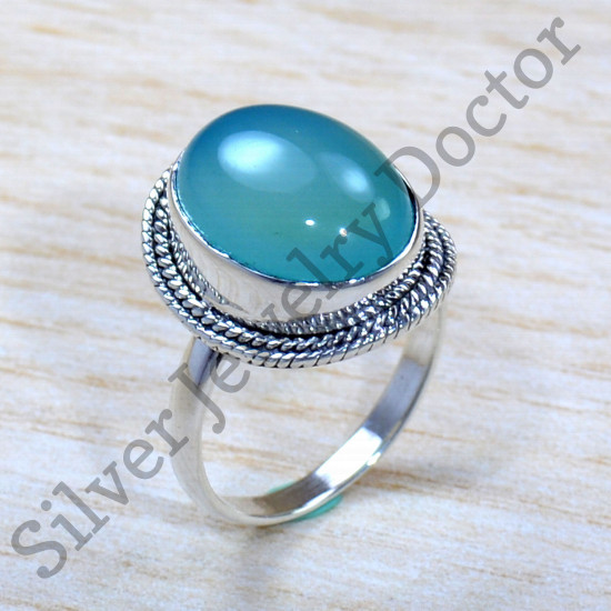 Anniversary Gift 925 Sterling Silver Jewelry Blue Chalcedony Gemstone Ring SJWR-1753