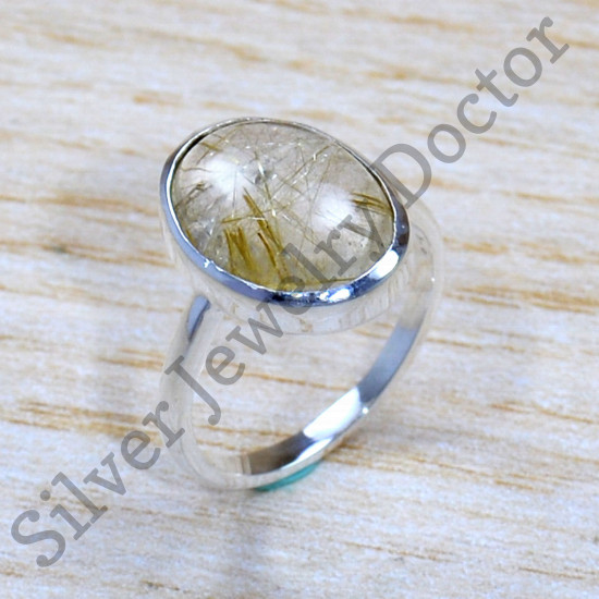 925 Sterling Silver Handcrafted Golden Rutile .Gemstone Jewelry Ring SJWR-1762