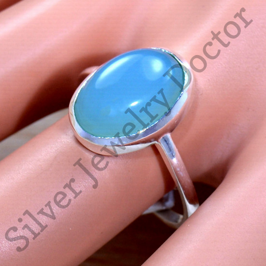 Antique Look Jewelry Blue Chalcedony Gemstone 925 Sterling Silver Ring SJWR-1770