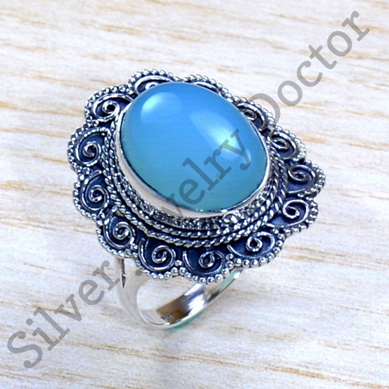 Amazing Look Jewelry Blue Chalcedony Gemstone 925 Sterling Silver Ring SJWR-1780