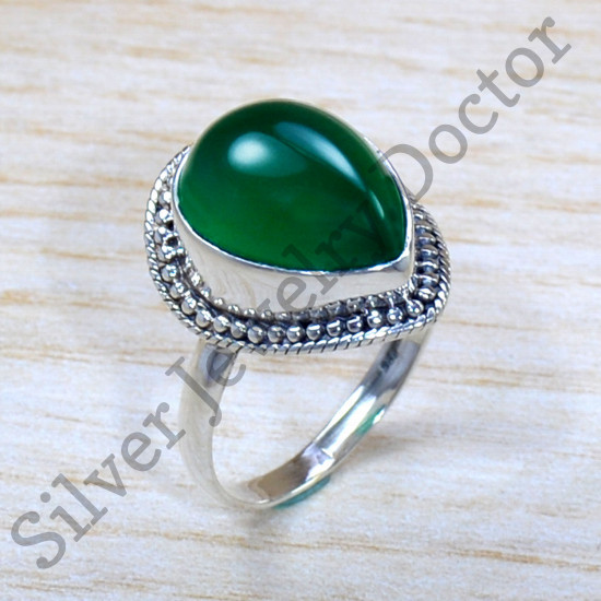 Authentic 925 Sterling Silver Green Onyx Gemstone Jewelry Ring SJWR-1791