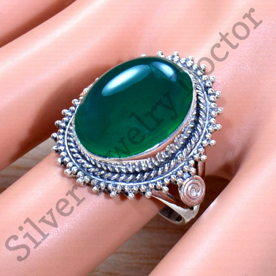 925 Sterling Silver Stylish Jewelry Green Onyx Gemstone Fine Ring SJWR-1806