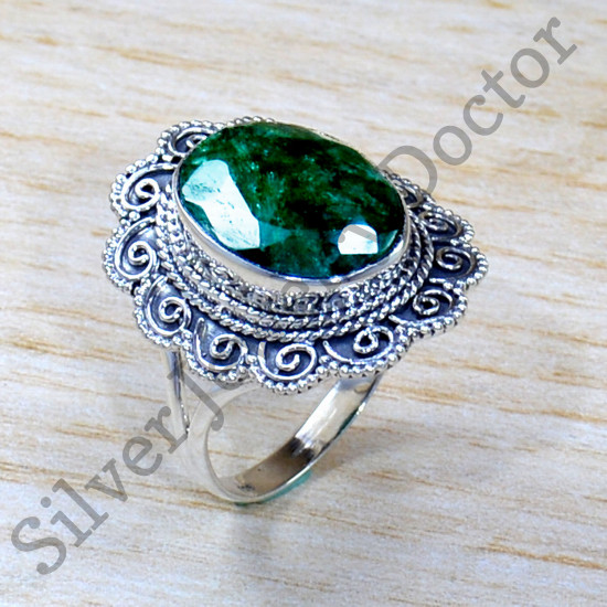 925 Real Sterling Silver Emerald Gemstone Jewelry Finger Ring SJWR-1820