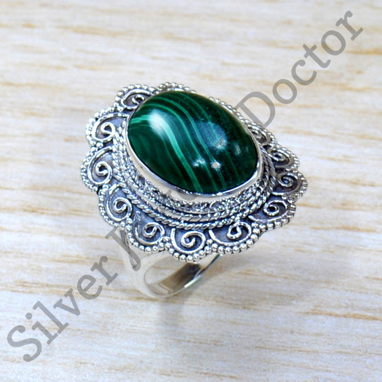 Authentic 925 Sterling Silver Malachite Gemstone Jewelry Fine Ring SJWR-1823