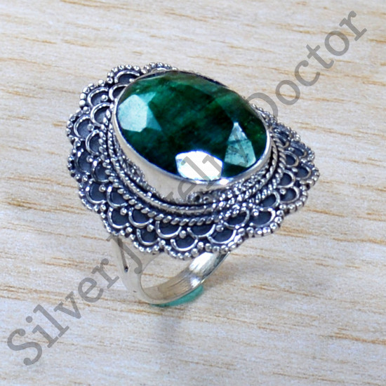 925 Sterling Silver Vintage Look Jewelry Emerald Gemstone Ring SJWR-1843
