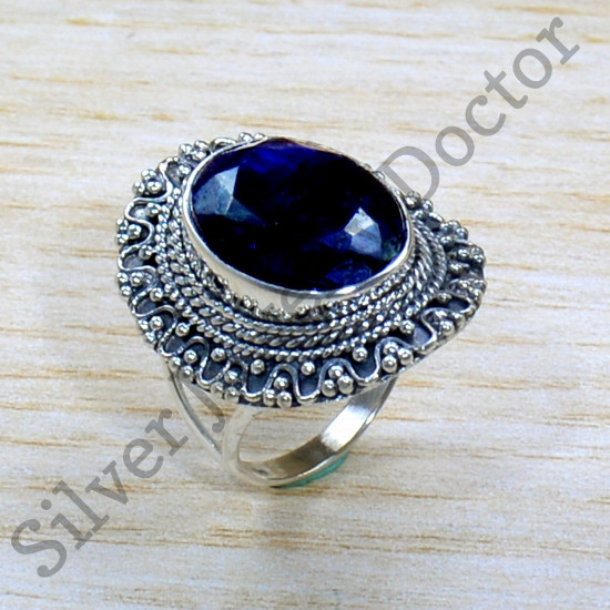 925 Sterling Silver Vintage Look Jewelry Sapphire Gemstone Ring SJWR-1909