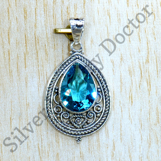 925 Sterling Silver Emerald Gemstone Jewelry Handmade Pendant SJWP-1022