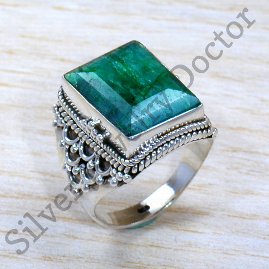 925 Sterling Silver Classic Jewelry Emerald Gemstone  Ring SJWR-1927