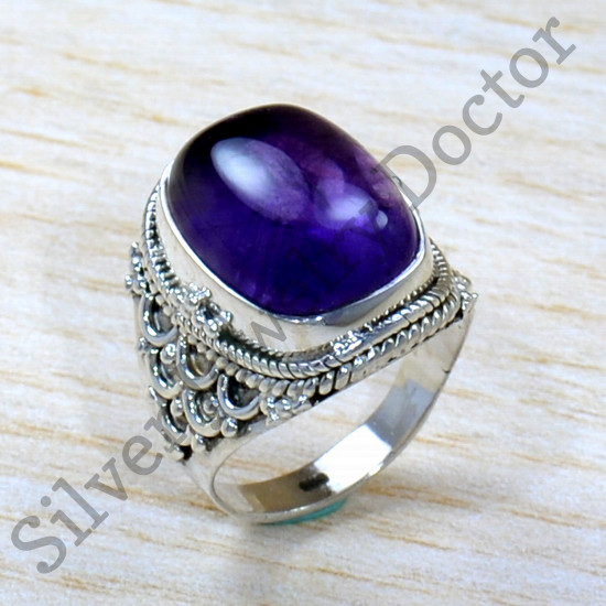Ancient Look Jewelry Amethyst Gemstone Real 925 Sterling Silver Ring SJWR-1934