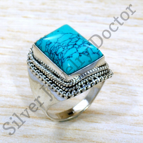 925 Sterling Silver Jewelry Casual Wear Turquoise Gemstone Ring SJWR-1938