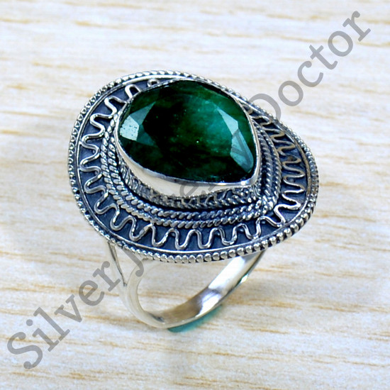 925 Sterling Silver Emerald Gemstone Jewelry Exclusive Ring SJWR-1947