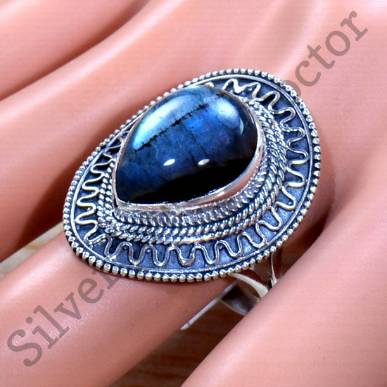 925 Real Sterling Silver Jewelry Labradorite Gemstone Light Weight Ring SJWR-1955