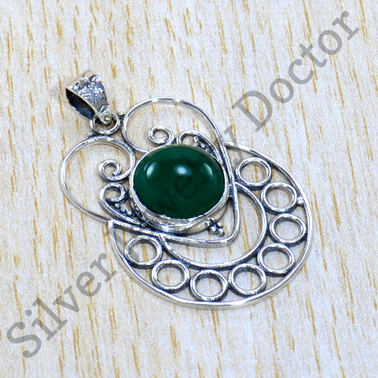 925 Sterling Silver Green Onyx Gemstone Exclusive Jewelry Pendant SJWP-1083