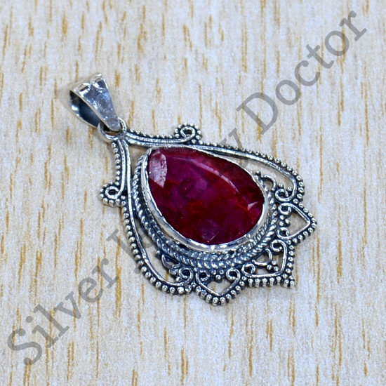 925 Sterling Silver Jewelry Ruby Gemstone Exclusive Pendant SJWP-1104