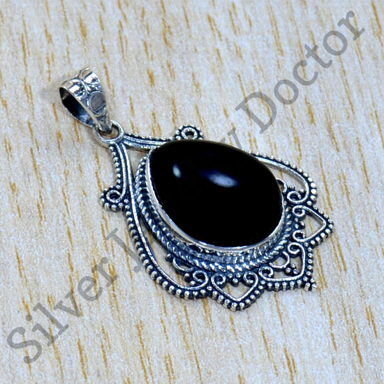 925 Sterling Silver Jewelry Semi Precious Black Onyx Gemstone Pendant SJWP-1107