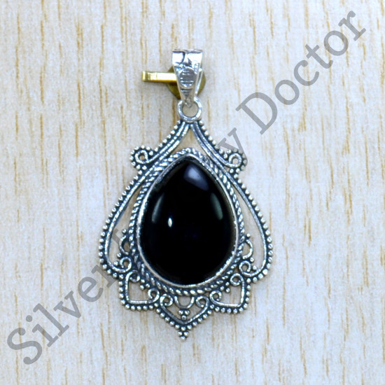 925 Sterling Silver Jewelry Semi Precious Black Onyx Gemstone Pendant SJWP-1107