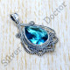 925 Real Sterling Silver Jewelry Blue Topaz Gemstone Royal Pendant SJWP-1113