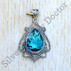 925 Real Sterling Silver Jewelry Blue Topaz Gemstone Royal Pendant SJWP-1113