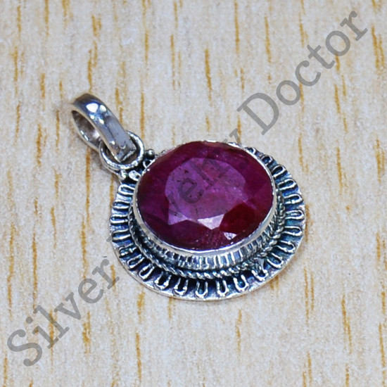 Authentic 925 Sterling Silver Fancy Jewelry Ruby Gemstone Pendant SJWP-1119
