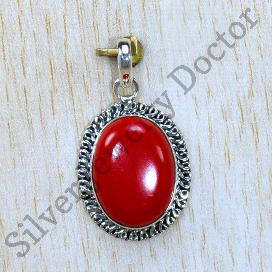 Authentic 925 Sterling Silver Jewelry Coral Gemstone Pendant SJWP-1131