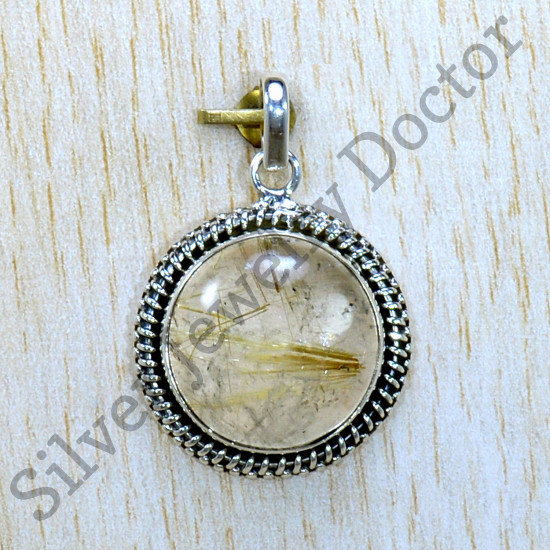 Anniversary Gift Jewelry Golden Rutile Gemstone 925 Sterling Silver Fine Pendant SJWP-1148