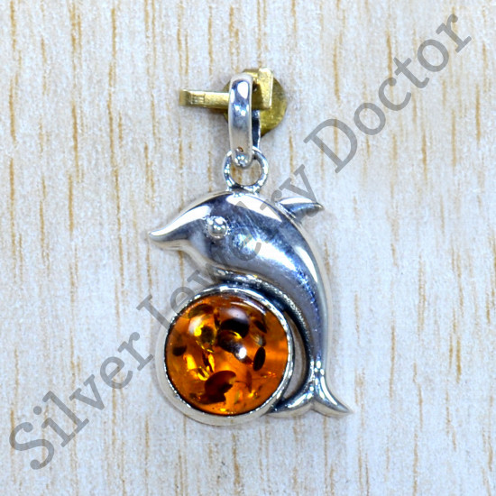 Beautiful Amber Gemstone 925 Sterling Silver Fancy Jewelry Pendant SJWP-1160
