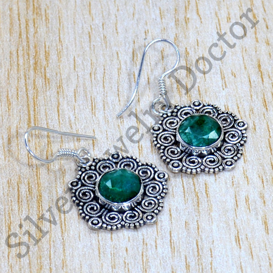 Authentic 925 Sterling Silver Jewelry Emerald Gemstone Designer Earring SJWE-783