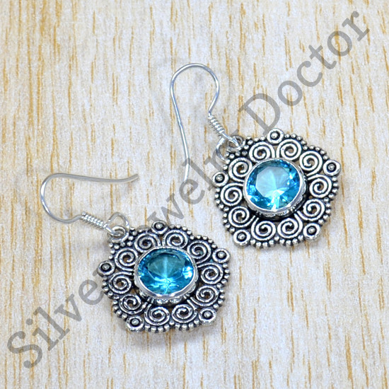 925 Sterling Silver Stylish Jewelry Blue Topaz Gemstone Handmade Earring SJWE-785