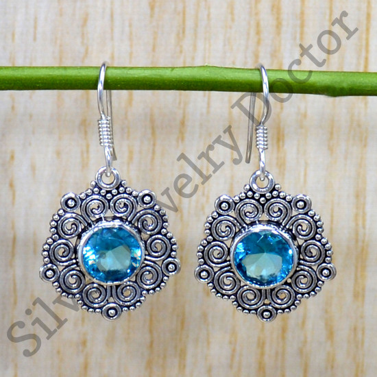 925 Sterling Silver Stylish Jewelry Blue Topaz Gemstone Handmade Earring SJWE-785
