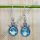925 Sterling Silver Indian Fashion Jewelry Blue Topaz Gemstone Fine Earring SJWE-786