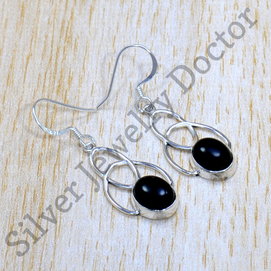 925 Sterling Silver Amazing Look Jewelry Black Onyx Gemstone Earring SJWE-793