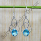 925 Sterling Silver Woman's Jewelry Blue Topaz Gemstone New Earring SJWE-805
