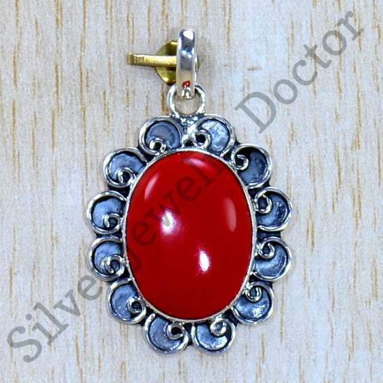 Authentic 925 Sterling Silver Jewelry Coral Gemstone Stylish Pendant SJWP-1192