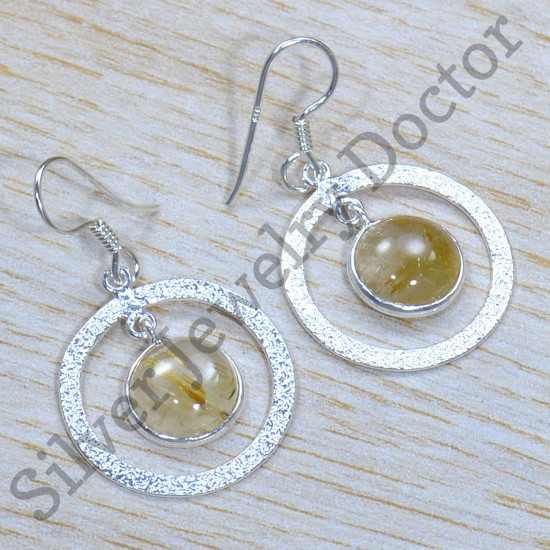 Ancient Look Jewelry 925 Sterling Silver Golden Rutile Gemstone Earrings SJWE-844