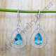 925 Sterling Silver Beautiful Jewelry Blue Topaz Gemstone Earrings SJWE-870