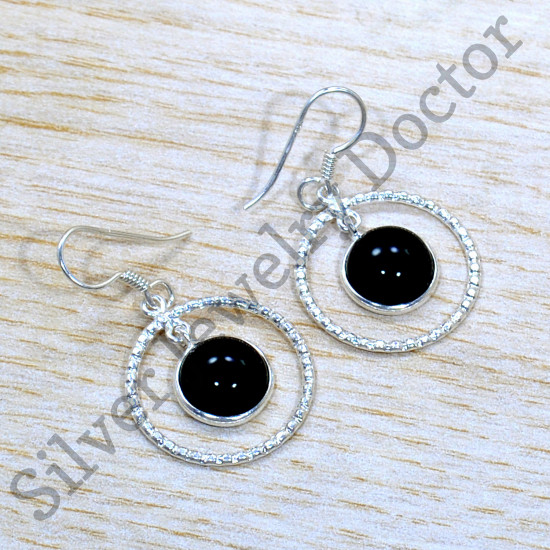 Antique Look Jewelry Black Onyx Gemstone 925 Sterling Silver Earrings SJWE-886