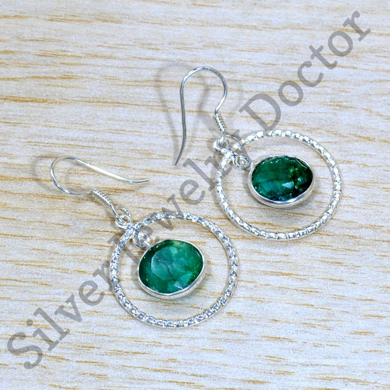 Authentic 925 Sterling Silver Jewelry Emerald Gemstone Earrings SJWE-887