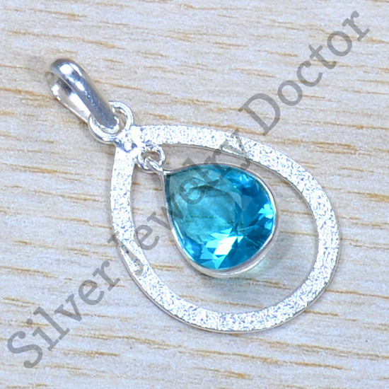 Authentic 925 Sterling Silver Blue Topaz Gemstone Jewelry Pendant SJWP-1210