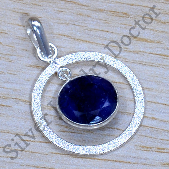 925 Sterling Silver Vintage Look Jewelry Sapphire Gemstone Pendant SJWP-1216