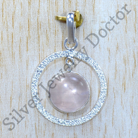 925 Sterling Silver Rose Quartz Gemstone Casual Wear Jewelry Pendant SJWP-1223