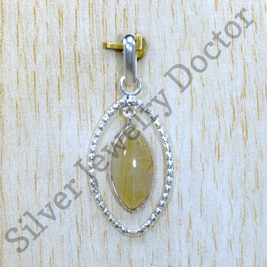 Authentic 925 Sterling Silver Golden Rutile Gemstone Jewelry Pendant SJWP-1247
