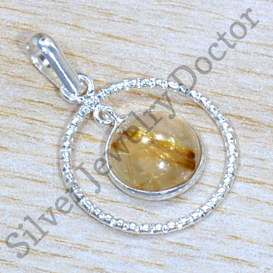 925 Sterling Silver Golden Rutile Gemstone Designer Jewelry New Pendant SJWP-1258