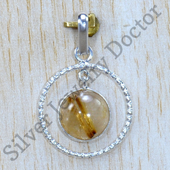 925 Sterling Silver Golden Rutile Gemstone Designer Jewelry New Pendant SJWP-1258