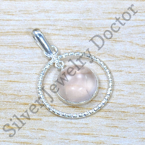 Authentic 925 Sterling Silver Exotic Rose Quartz Gemstone Jewelry Pendant SJWP-1262
