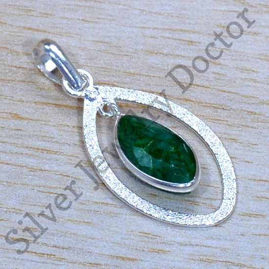 Anniversary Gift 925 Sterling Silver Emerald Gemstone Jewelry Pendant SJWP-1268