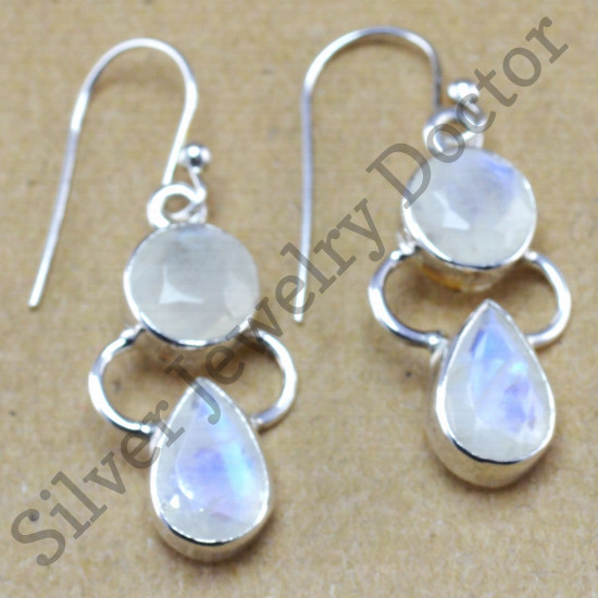 genuine 925 sterling silver jewelry rainbow moonstone gemstone earring WE-6213