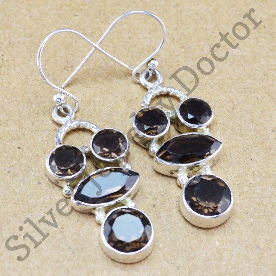 wholesale jewelry 925 sterling silver smoky quartz gemstone earring WE-6216