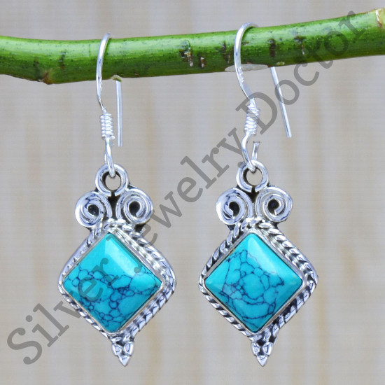 925 solid sterling silver turquoise gemstone jewelry designer earring WE-6275