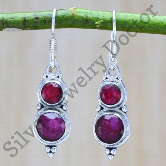 beautiful 925 sterling silver jewelry ruby gemstone fancy earring WE-6283